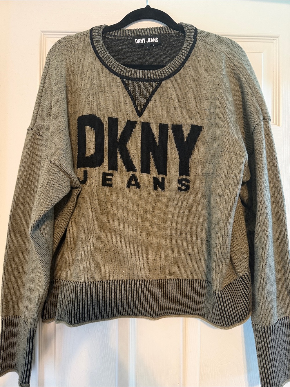 DKNY Gray and Black Logo Knit Sweater